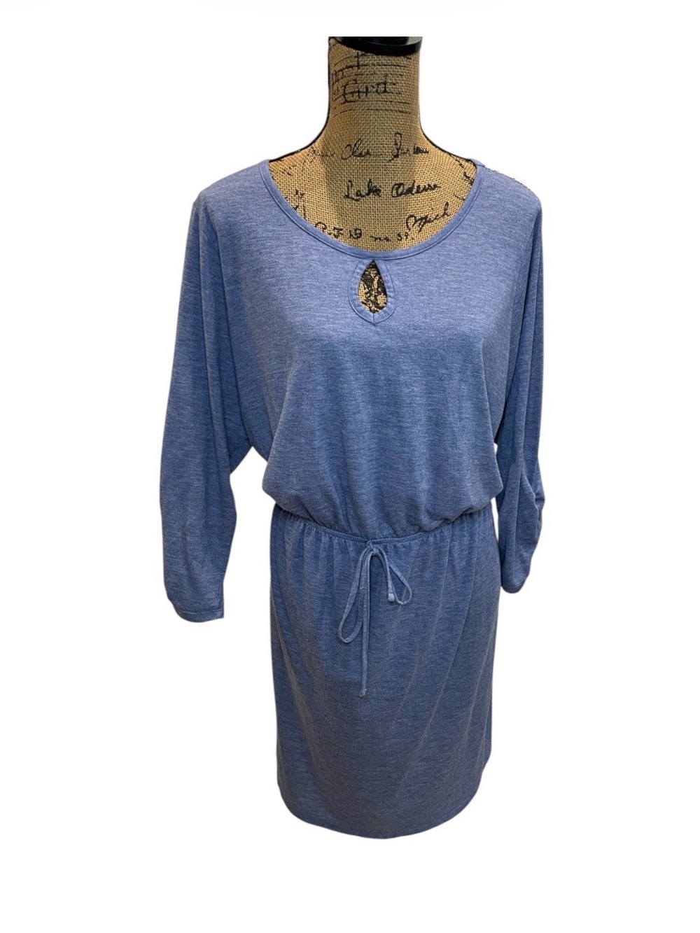 Casual Heathered Blue Drawstring Waist Dress